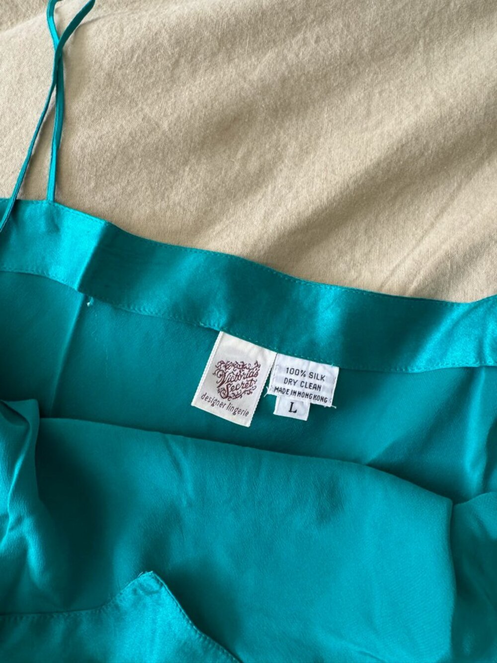 Vintage Victoria's Secret Silk Teal Blue Mini Slip Dress Size Large - Picture 6 of 6